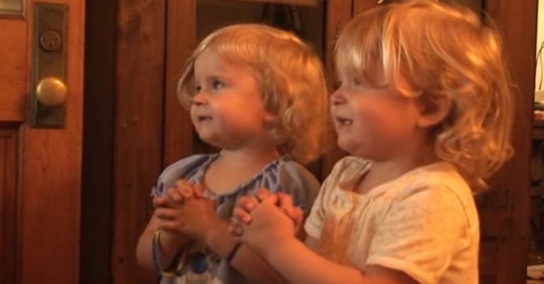 Daddy is teaching his twin girls to pray, and their version of “The Lord’s Prayer” is precious