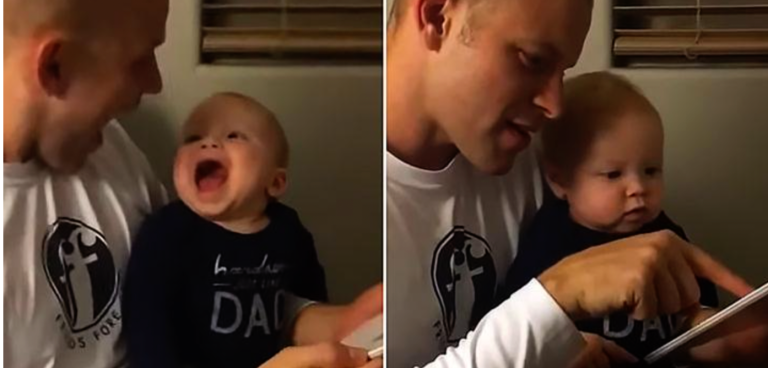 As they read together, the young toddler tries to gasp and imitates his father’s pride.