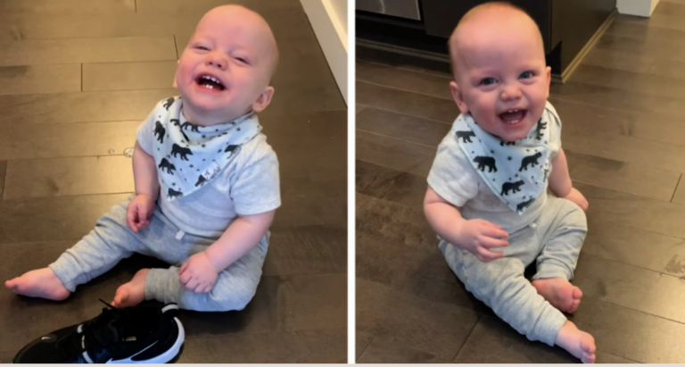 Adorable Baby Laughs Hysterically When He Messed Up His Mom’s Shoe