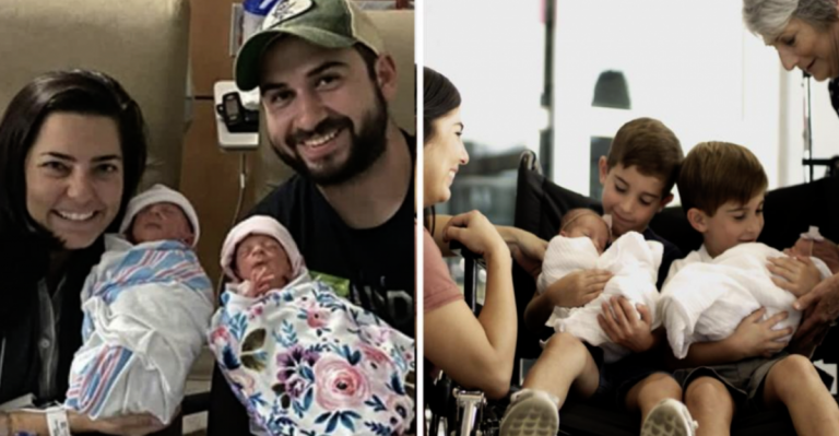 Young couple welcomes identical twin girls 6 years after being blessed with identical twin boys