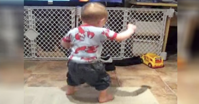 Baby hears his favorite song come on, and his dance moves will have you cracking up