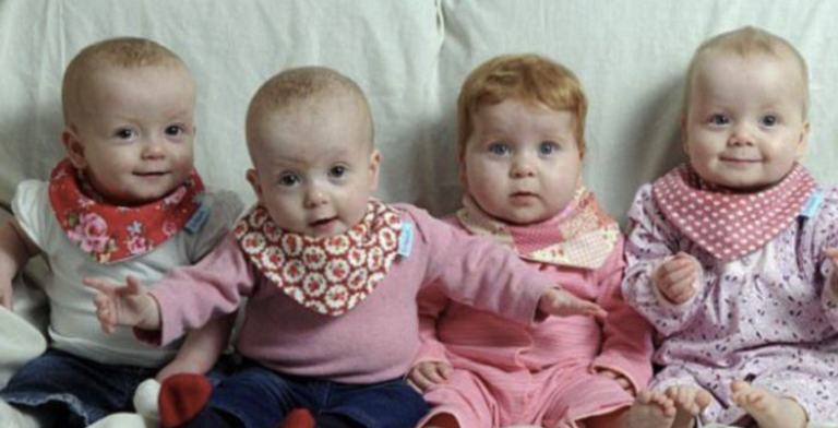 The couple, tring for about 10 years to have an baby, have made a unique story- with quadruplet girls. One couple and four happy children.