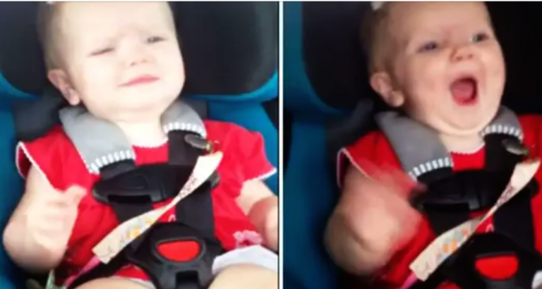 Cranky baby won’t stop crying, until she hears this song!