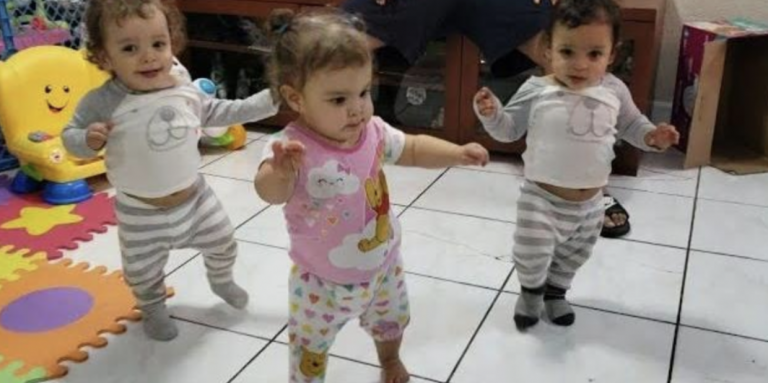 Triplets’ first steps… This is such a heartwarming moment.