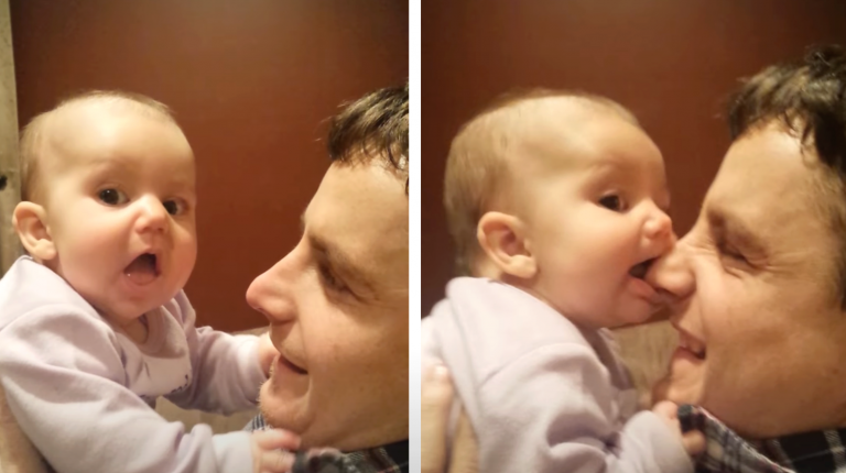 Baby eats dads face. So funny video