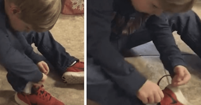 5-Year-Old Shows Mom His Shoe-Tying Trick