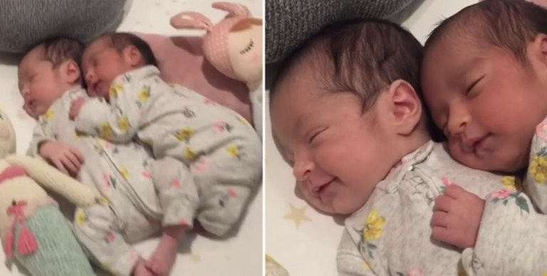 Video of newborn twin babies cuddling perfectly captures the beauty of the twin bond