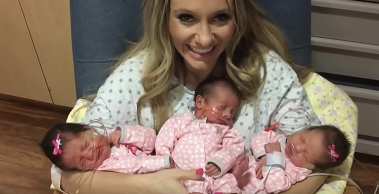 Mother Holds Her Triplets For The First Time