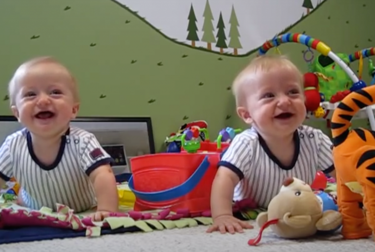 8 Month Old Twins, Wyatt And Evan, Are Laughing Hysterically At Nana Doing Jumping Jacks!