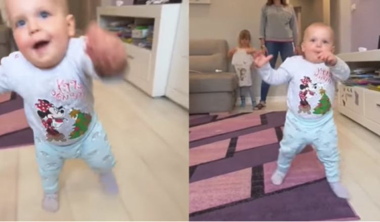 The baby doesn’t walk yet but already has amazing dancing skills