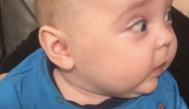 The baby is trying solid food for the first time. A touching moment that became a hit on the Internet.