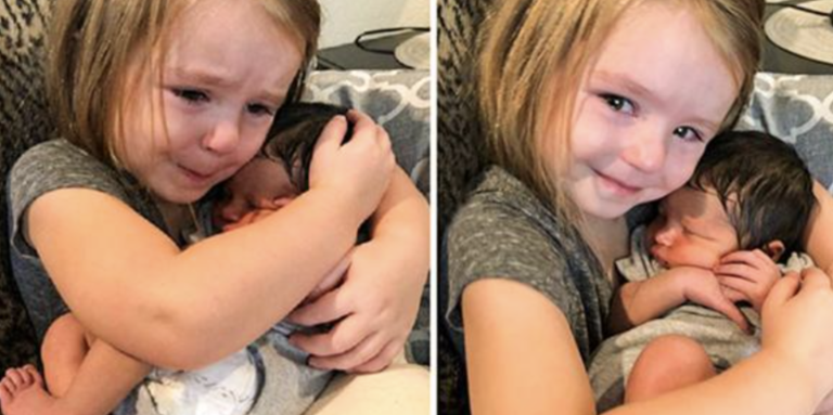 Heartwarming Moment Little Girl Can’t Hold Back Her Tears When She Meets Her Baby Cousin For The First Time