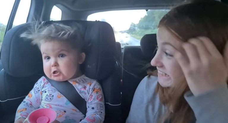 A hilarious and very cute moment of wind blowing from the car window has been captured by the little girl’s mom