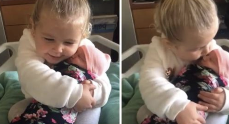 3-Year-Old Girl Is Head Over Heels When She Gets To Hold Her Baby Sister