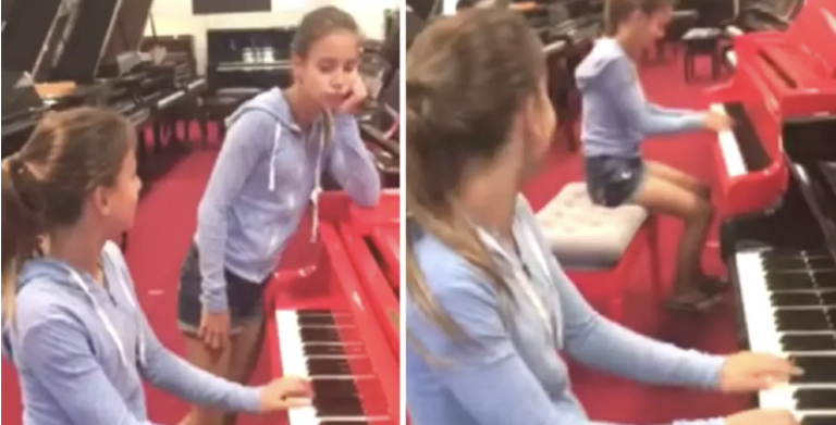 Bored Twin Watches Sister Playing The Piano. Then Joins Her & Classic Tune Starts To Change