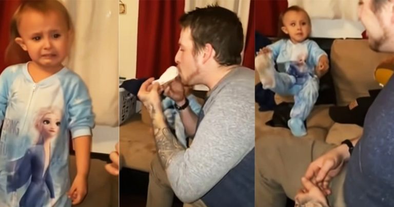 Horrified Little Girl Says the Most Adorable Thing When Dad Pretends to Eat Her Sock