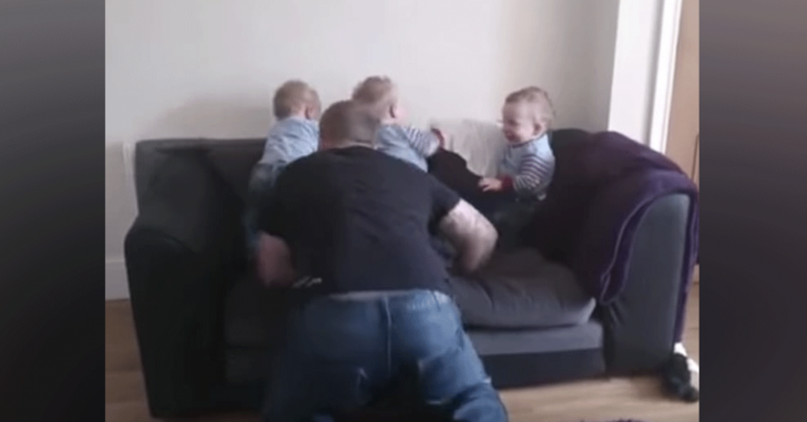 Dad Becomes Tickle Monster And Makes His Triplets Laugh