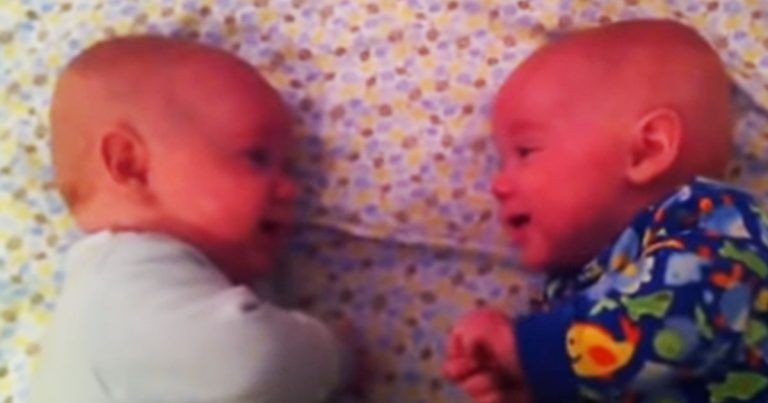 Mom films her twins in bed – they suddenly start ‘talking’ to each other