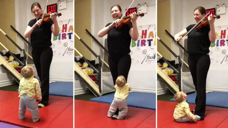 A baby’s adorable response to hearing a violin for the first time has captured hearts online.