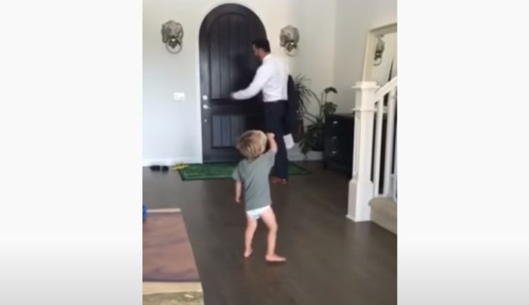 This baby has to give his Dad bye-byes every day he goes to work…What his Mom captured is so adorable!