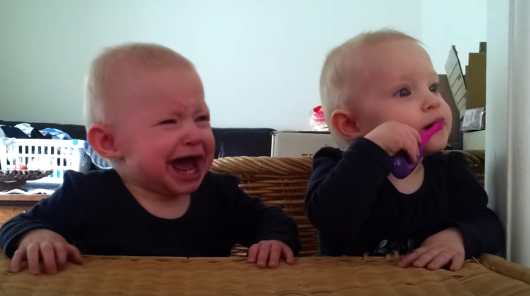 Twins Fighting Over A Toothbrush