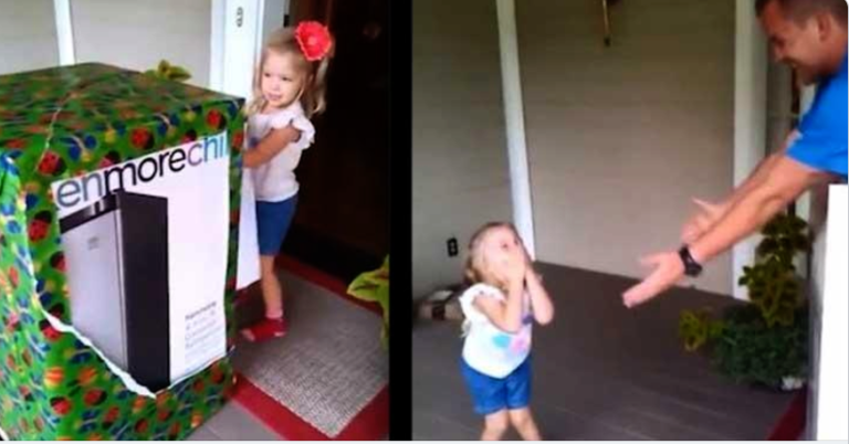 Little Girl Has Sweetest Reaction When She Unwraps Present With Dad Inside