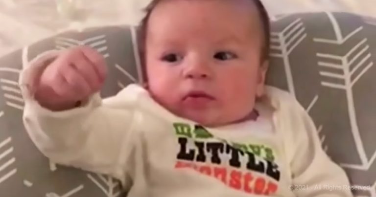 2-month-old baby grins as he says his first word