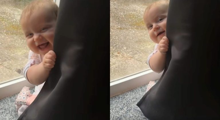 Adorable Game Of Peekaboo: A Little Baby Girl Thinks Mommy Can’t See Her, Giggling So Hard