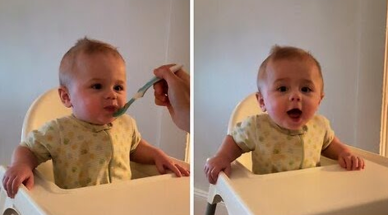 Tiny Baby Has The Most Adorable Reaction To His Delicious Food