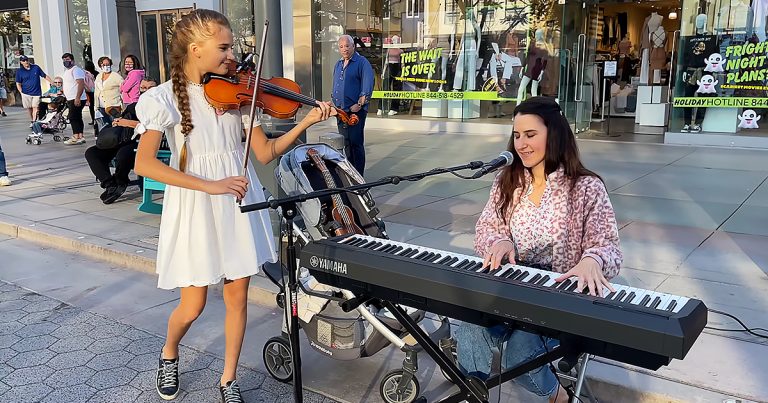 Mom and daughter cover ‘Let It Be’ in awesome street performance