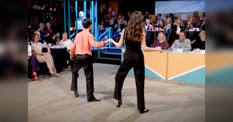 Young boy with tall dance partner give judges something to talk about when their legs start to move