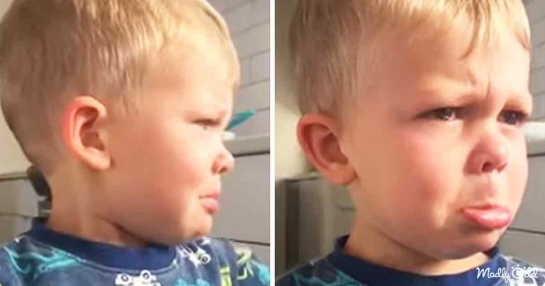 Toddler upset after learning the bacon is all gone