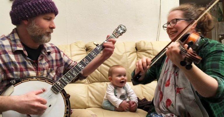 Baby adores original bluegrass song by mom and dad