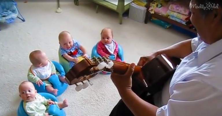 Granduncle Plays Guitar for His Quadruplet Grand-Nieces and Nephews