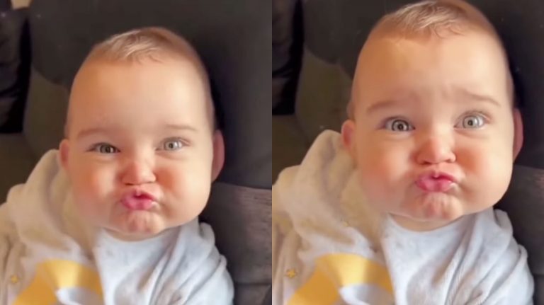 A little baby giving kisses is so adorable