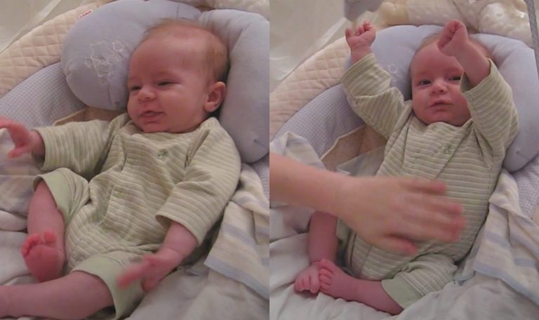 Tristan (age 9 weeks) waking up in his swing, followed by the usual antics.