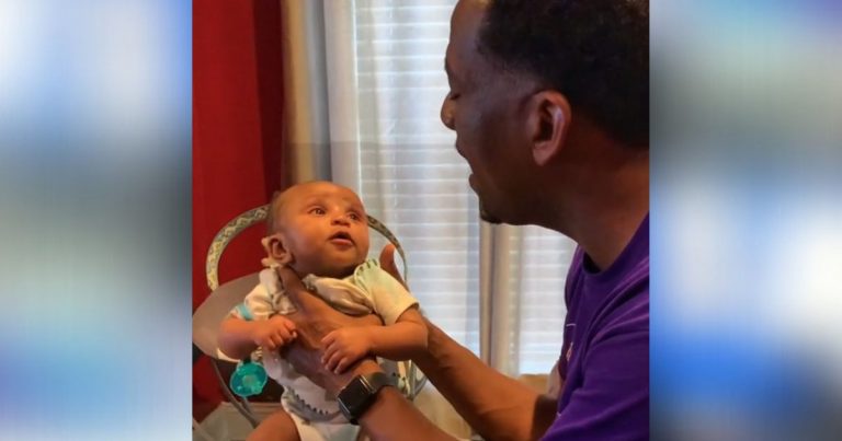 2-month-old steals the show from grandpa when he hears him sing