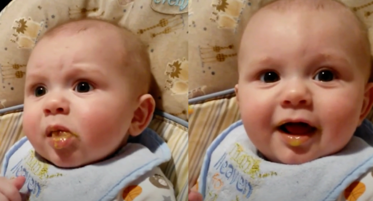 Adorable First Encounter: Little One Takes on Peas for the Very First Time