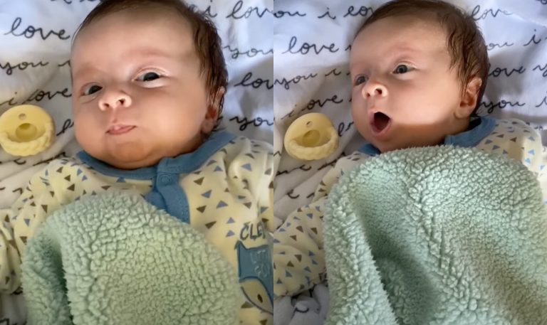 Sweet Newborn Little Boy Cooing and Playing – So Adorable!