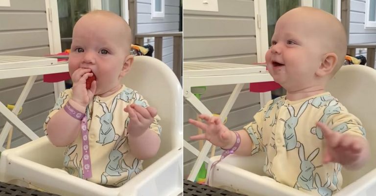 Kids love strawberries! Look how the baby eat strawberries