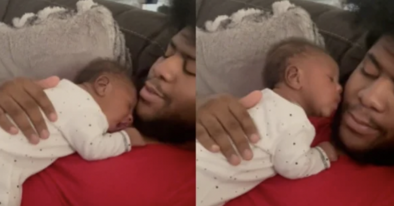 He Leaned Down To Give His Baby A Kiss And Is Overjoyed As Newborn Kisses Dad Back