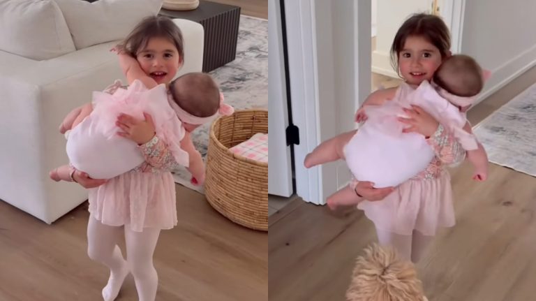 Little Momma: Big Sister’s Heartwarming Stroll with Baby Sister