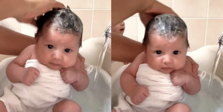 A Newborn’s Calm Bath Time. Serene Moments