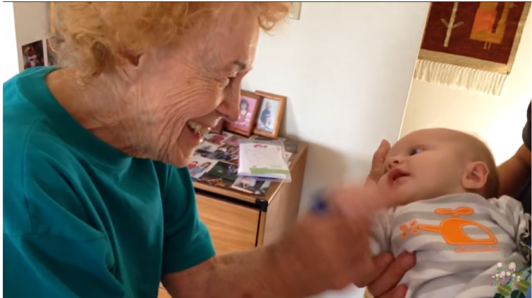 94 years old grandma meets her grandson for the first time…