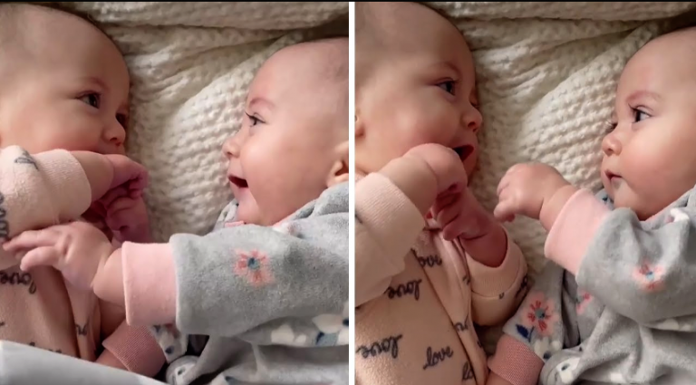 Twin baby sisters have a very intense conversation