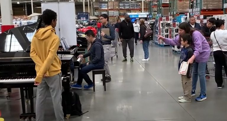 A man captivates shoppers by playing Beethoven in the store and stopping shopping carts in their tracks