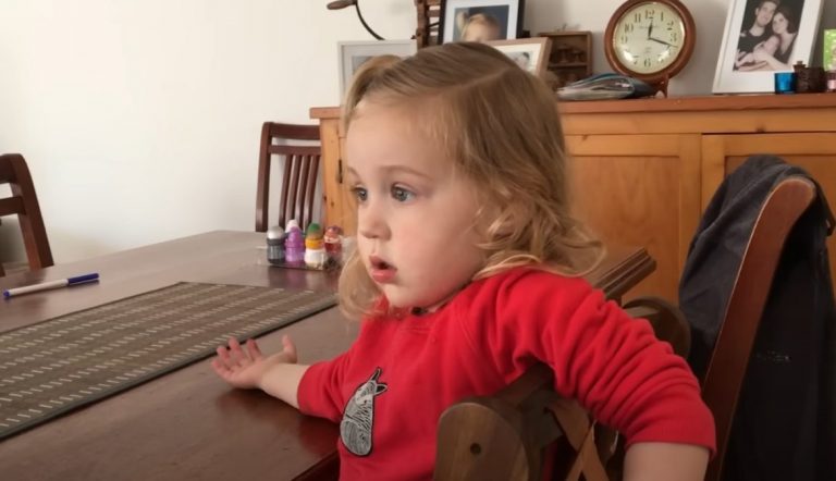 The little girl’s reaction to knowing that her baby brother was born. Her excitement is everything