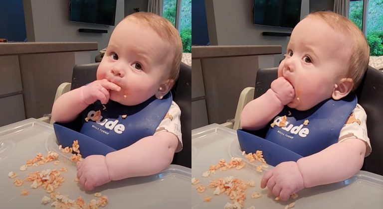 Watch This Cute Baby Dive Into Pasta with Gusto!