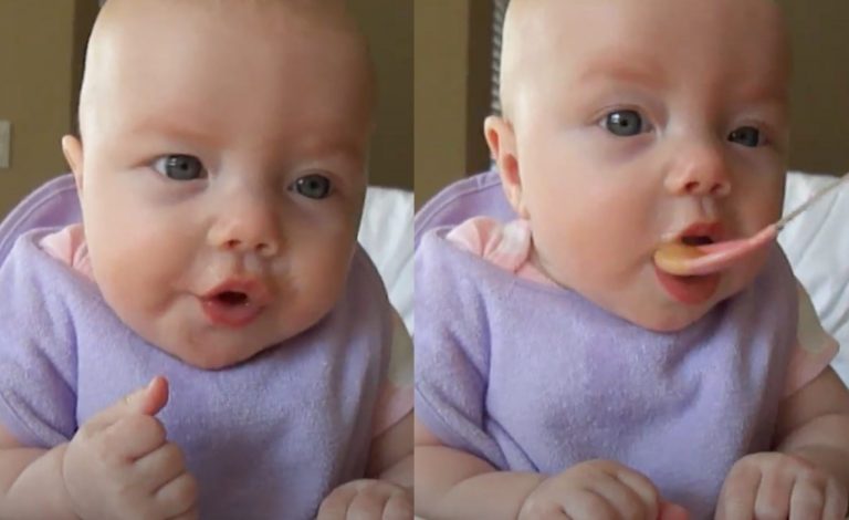 Sweet Little Hannah’s First Taste of Applesauce: A Moment of Pure Delight at Five Months Old