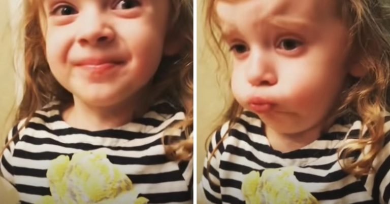 Little girl hilariously pretends to enjoy mom’s cooking while choking down food